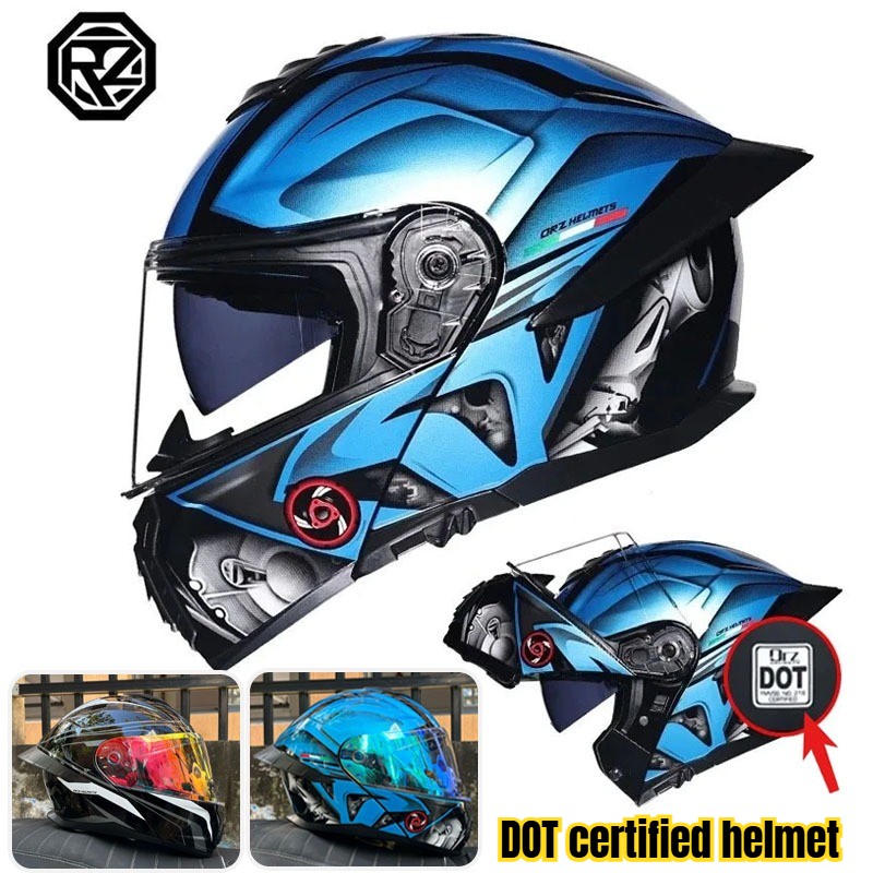 Full Face Motorcycle Helmet With Bluetooth - Мотошлем с сертификацией DOT, модульный, с